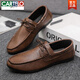 CARTELO round toe shoes casual men's sporting Lef Bean Doodle leather shoes with one foot British flat sole lightweight breathable formal wear D882 brown 42
