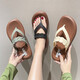 
Yusenyi foot-clip slippers for women in summer wear flip flops for women in summer wear fashionable non-slip beach wedge ladies 3882-6 green moxa 38 suitable for size 37 feet