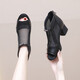 2025 Sommer neuer Stil Fischschuhe für Frauen dicke Fersennetzschuhe echte Leder-Leder-Diamantstiefel Frauen High Heel Sandalen Sommer schwarz innen und außerhalb des echten Leders 34