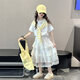 Mokitoul Girls Suit à manches courtes Summer 2025 Nouvelle fille à la mode Big Child's Jirt Children's Summer Jirt Twipt Blue T (emballage de boîte à cadeau haut de gamme) 40 cm2 1
