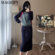 
MAGIOPY international luxury high-end brand 2025 spring European goods temperament casual sports suit women's retro color combination fashionable top + blue short skirt M (101-110Jin [Jin equals 0.5 kg])