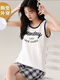 Pajama de chaleco modal para mujeres para el estilo delgado de verano con almohadillas en el pecho integradas con una cómoda pieza de algodón de algodón sin mangas para el juego de ropa para el hogar [con almohadillas en el pecho] F9856 M Tamaño de la mujer RECOMENDADO 80-100B