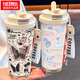 Thermos Simple Butterfly Thermos (Thermos) en acier inoxydable Portable Double boire du café 2025 Nouvelle tasse d'eau de paille féminine BW1049 Rose foncé papillon A + avec longe