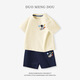R.DuckKids Little Yellow Duck Boy Traje de manga corta Baby Class A Pure Cotton Top 2025 Summer Little Baby Sports Round AP13794 Fluorescente Verde + I10470k Gris 80 cm