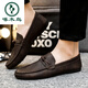 啄木鸟2025夏秋季新款豆豆鞋软皮男士休闲皮鞋青年韩版潮流一脚蹬懒人鞋 YL-D826棕色 39