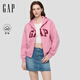 Gap Women's 2025 Autumn New Towel Embroidered Logo Fleece Loose Zipper Hooded Sweatshirt Jacket 829621