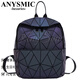 Anysmic Luxury High-End-Marke-Tasche Frauenbeutel Diamant Rucksack Geometrisches Diamant Luminous Farbänderung Spleißen Schoolbag Laser Purple