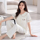 Levier pajamas with chest pad for women for summer cotton short sleeves 2025 new women's summer thin princess style sweet home clothes 695 tender green (with chest pad/cropped pants) M [Suggested 80-100Jin [Jin equals 0.5 kg]]