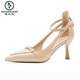 
Woodpecker's beautiful patent leather nude pointed toe thin heel sandals for women's new summer style without tired feet one-button buckle skirt high heel shoes Nude color 688-60 7cm 38