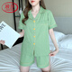 Langsha Light Luxury 2025 new pajamas for women in summer pure cotton short-sleeved shorts for summer girls summer women's home 12347 with chest pad L 100-115