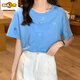 Xuan Mulin Heavy Industry Love Embroidery. Cotton T-shirt Women's Short Sleeve 2025 Summer New Fashionable versatile Round Neck T-shirt Top 711 Blue + 3892 Bicycle S Recommended 80-95Jin [Jin equals 0.5 kg]