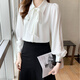 Bo Naling shirt white long sleeve chiffon bow women's professional wear formal white inner top interview suit shirt white bow shirt long sleeve M size