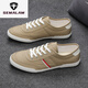 Semalam kleine weiße Schuhe Herrenschuhe Herren Frühling und Sommer niedrigem Top atmungsaktivem, vielseitig weicher Sohle Leichtgewichtigen Herren-Board-Board-Schuhen Leinwandschuhe Herren Beige 9272 Fine-Line Canvas 40