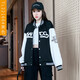 天籁之城 TLZC2022年秋季新款女士休闲宽松百搭上衣潮流棒球服短 蓝色 XL
