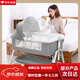 馍彭婴儿床可移动0-3岁多功能可折叠便携式新生儿摇篮床欧式宝宝床拼 灰+蚊帐+底框+床垫+床围+尿布台