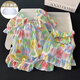 
Xiangyaxin pastoral style pajamas for women in summer cloud cotton with chest pad sweet short sleeves 2025 new princess style home clothing set 9902-2 Monet pink flower M