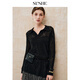 SUSHE Shadow Engraving Light Style Lapel Woven Hollow Top Elastic High Waist Knitted Skirt Set Yanyu Black-Top S