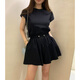 Hang Xindong Korean summer design niche temperament rear slit strap short-sleeved T-shirt top + drawstring shorts two-piece set for women white *897 single size
