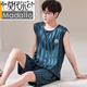 Modal 2025 pajamas men's vest sleeveless shorts two-piece suit summer thin ice silk cool quick-drying ball uniform large size [ice silk sleeveless suit] Q9901 2XL men [145-165Jin [Jin equals 0.5 kg]]