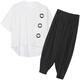 Mengsentu Summer Gran tamaño de mujer Fat Sister más grasa más pantalones casuales grandes MM MM Harem Set 2025 Spring and Summer Nuevo estilo negro <9928> M <sugerido 80-100>