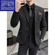 Romon Autumn No-Iron Traje Conjunto de negocios British Business Casual Rear Workwear Slim Groom Groom de boda un traje gris-medio de hebilla + pantalones, revestimiento negro XL 52