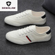 Semalam kleine weiße Schuhe Herrenschuhe Herren Frühling und Sommer niedrigem Top atmungsaktivem, vielseitig weicher Sohle Leichtgewichtigen Herren-Board-Board-Schuhen Leinwandschuhe Herren Beige 9272 Fine-Line Canvas 40