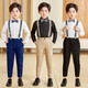He Jiagong birthday children's suit suit little host flower girl boy British suit boy dress jacket piano white long sleeves black trousers striped suspenders bird plaid collar 110