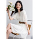 
Chamdora Bohemian pure cotton tied V-neck dress for women summer ruffled rotator sleeves A-line skirt romantic midi skirt