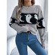 
European and American cross-border autumn and winter women's Halloween themed ghost contrast sweater top lazy style loose sweater women orange XL
