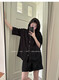 Le même pyjamas sur la glace et la soie de neige de Yilan pour les femmes dans un style coréen d'été, shorts mignons à rayures haut de gamme Suit en soie de glace à la maison # YX-9214 M 75-98Jin [Jin est égal à 0,5 kg]