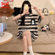 猫人睡衣女自带胸垫一体短袖短裤两件套2025夏季新款甜美风家居服套装 693黑笑脸 2XL 【建议125-150斤】
