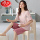 Langsha 100% pure cotton pajamas for women in summer large-size short-sleeved suit Korean casual cartoon cotton cropped pants home clothing N9856 4XL (180-200Jin [Jin equals 0.5 kg])
