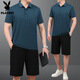 
Playboy (PLAYBOY OUTDOOR) Daddy Summer Ice Silk Short Sleeve T-shirt Sports Set Men's Summer Middle-aged and Elderly Father's Day Casual Running Set 687-Hu Green [Short Sleeve + Shorts] 2XL [140-160Jin [Jin equals 0.5 kg]]