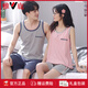 
Yalu summer pajamas couple outfit one men and women's refreshing vest set pure cotton pajamas women's new style 2025 summer LB:9906 men's apricot blue pants behind ducks pure cotton cover M [breathable pure cotton, skin-friendly and not stuffy]