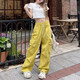
Casual simple dopamine wear work pants for women in spring and summer drawstring hip-hop thin style wide-leg floor trousers MY-687 yellow XL