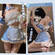Couple de Roselex flirter les bretelles de pyjama bass de pyjamas Stockings Hippacking Men's Sexy Clothes Couple stimule l'amour haut de gamme. Bleu + blanc [bandeau + sans bretelles + jupe courte + tablier + anneau de bras * 2 + trousseurs T] UNE TAILLE [Poids suggéré 80-120 Jin [Jin est égal à 0,5 kg]]]