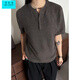 Wu Quanwan resin-breasted short-sleeved polo shirt for men, old-money style T-shirt, soft and waxy knitted loose Henry collar half-sleeve, oatmeal gray upgraded version Oatmeal gray upgraded version L Collection and purchase priority delivery