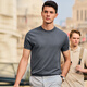 Mr. Bu Bu Fashion Contrast Color Camiseta de punto de punto redondo Summer Sire Breatable Honey Skin Manga corta Manga de hombres AT12126 Dark Grey XL __180