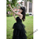 Zhenjie High-end Black Evening Dress 2025 New Style Hosting Female Art Exam Student Day Adult Ceremony Fairy Temperament Banquet Black XS