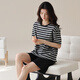 The same style as Pang Donglai DL 2025 pajamas for women in summer short-sleeved shorts for black stripes can be worn on the outside for simple home YZT9859_Set 2XL_Suggested 135-150Jin[Jin equals 0.5 kg]