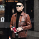 Playboy (PLAYBOY) 2025 Autumn and Winter New Genuine Leather Coat Men's Short Lapel Leather Thin Jacket Men's Leather Casual Jacket Men Yellow Brown XL 175 Code-125-135Jin Jin is equal to 0.5 kg