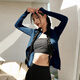 
La NikarLaNikar Spring and Autumn New Furrowed Sportswear Stand Collar Outdoor Running Windproof Yoga Clothes Women's Top Royal Blue XS
