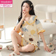 Modal Pyjamas für Frauen im Sommer reines Baumwoll-Kurzärmel-Shorts für den Sommer 2025 Neue Frühlings- und Herbst Sommer-Kleidungsstoff-Kleidungsstück Zitronengelber Kurzärmel-Shorts A 3519 L (95 ~ 115jin [Jin gleich 0,5 kg]))