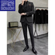 Romon Autumn No-Iron Traje Conjunto de negocios British Business Casual Rear Workwear Slim Groom Groom de boda un traje gris-medio de hebilla + pantalones, revestimiento negro XL 52