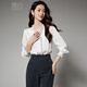 Late White New Product 2025 Autumn Style Elegant Shirt Fashion Lace Collar V-Neck Commuting Shirt Women White L