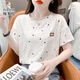 啄木鸟纯棉宽松印花T恤女潮夏装新款百搭体恤上衣 1396白色+2503大字母 2XL 适合135-150斤