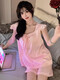 Modal ice silk pajamas for women in summer 2025 new Xiaofei cuffs chest pad high-end women's large-size short-sleeved home clothing JDX_9227# vest cover apricot color (with fixed chest 2 XL