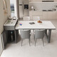 Lunzhuo Cream Style Slate Island Table Dining Table Tea Table Integrated Retractable Small Household Light Luxurious Modern Simple Dining Table Wear-resistant 12mm Slate Orbital Socket Straight Side Tea Stove 1.6 Meters 1 Table 6 Furry Chairs