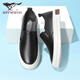 Sept chaussures en cuir Wolf pour hommes en été, haricots en cuir authentiques légers et respirant des chaussures de planche décontractées à un pied, couche de vache de vache de vache de vache noir 9859 41