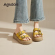 Agsdon Birken Slippers for Women's Summer New Thick Sole Heightening Slippers Retro Outdoor Fashion Sandals 452055 Yellow 37